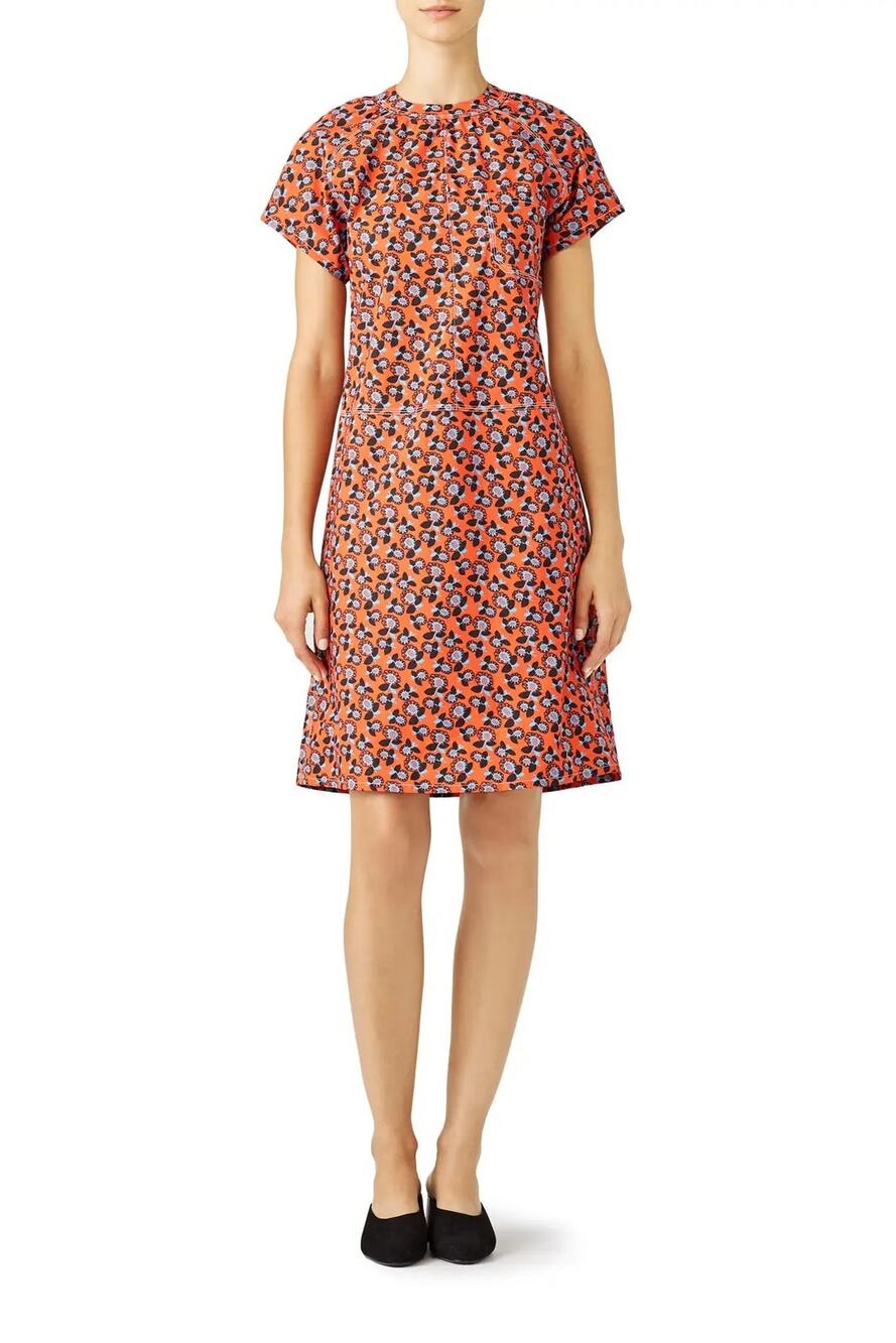 Marni Women's Small Orange Floral Garden Party Boho Chic Italy Shift Dress S5-9